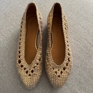 Sezane ANYA LOW BALLERINAS Smooth Braided Gold  Size 39 Or US Size 8 $245